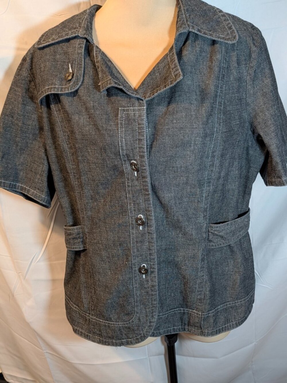 D.F.A. New York Clothing Denim Shirt/Jacket Women's Size L Short Sleeve Black